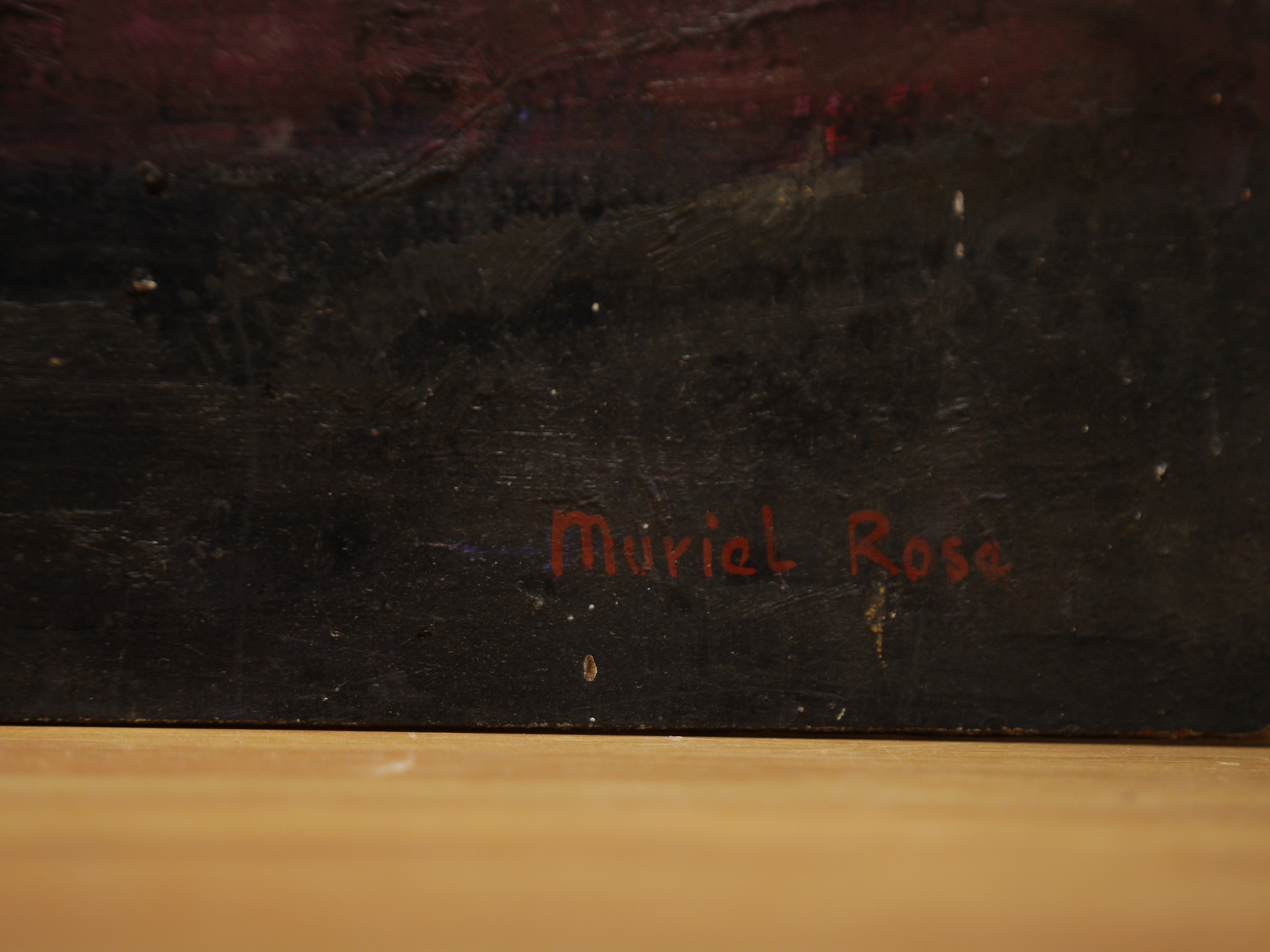 Muriel Rose, RBA, ROI (1923-2012), oil on board, Abstract landscape, 60 x 75cm, signed and unframed. Condition - fair